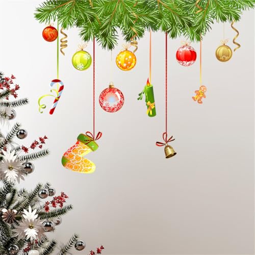 NAIZANG クリスマス 壁 シール ウォールステッカー おしゃれ はがせる クリスマスボール 吊り飾り 天井 装飾 ウォールシール 雪の結晶 松の木 緑の植物 壁 飾り ウォールすてっかー 壁にはる bedroom wall sticker decoration 壁紙 [3]