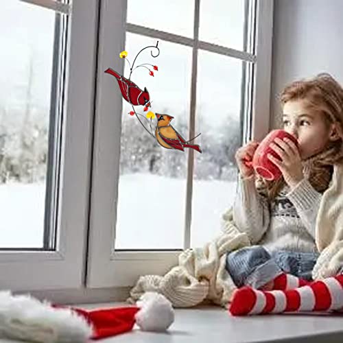 Handmade Cardinal Suncatcher Red Bird Ornaments For Window,Cardinal Bird Stained Glass Window Hanging，Cardinal Gifts For Mom Grandma,Housewarming Gifts (Cardinal) #TOP5