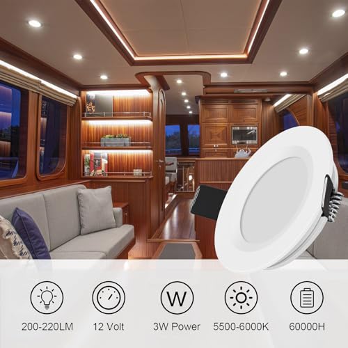 Image of RVZONE RV Boat Recessed Ceiling Light 6 Pack 12V LED Puck Light with Hole Puncher DC 12V 3W Full Aluminum Downlights for Under Cabinet Camper Vans RV Interior Lighting,5500-6000k