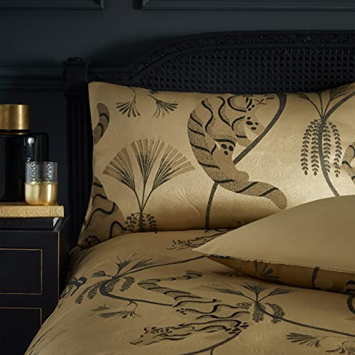 Paoletti Moondusk Jacquard Duvet Cover Set, Gold, Super King - Image 3