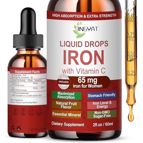 Iron Supplement Liquid Drops High Absorption Iron Supplement for Women 65 mg Liquid Iron for Red Blood Cell Support* Vegan Essential Mineral Iron Drops with Vitamin C Non-GMO 30 Servings