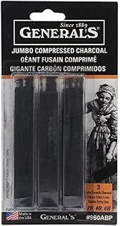 General Pencil 136357 Jumbo Compressed Charcoal Sticks, Black, 3-Pack