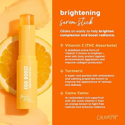 ColourPop Brightening Vitamin C Serum Stick - Radiance-Boosting Face Serum Stick for Glowy Summer Makeup Prep - Enriched with Turmeric to Help Improve the Appearance of Redness - Ego Boost (0.25 oz)