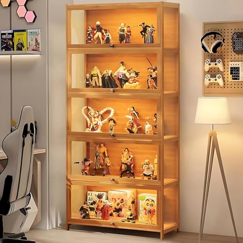 llekondkf Vitrine de cinq étages en verre acrylique, porte en verre, vitrine acrylique, armoire en verre, armoire à livres avec portes, pour salon, chambre à coucher, bureau (version pliante marron)