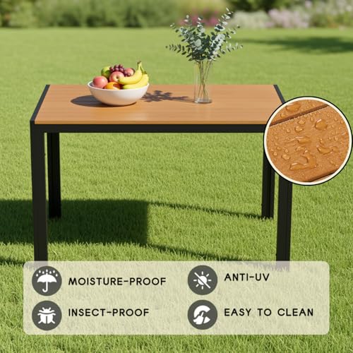 Clevich Gartentisch Wetterfeste, 110x70cm, Outdoor-Esstisch, WPC Balkontisch, Aluminiumrahmen, Wetterfeste Gartenmöbel, Quadratischer Terrassentisch, Teakbraun