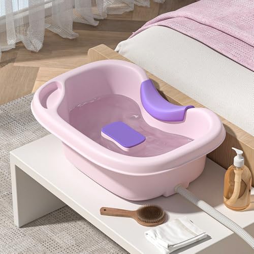 介護用折りたたみ洗髪器 携帯シャンプーボウル 排水ホース付き コンパクト収納軽量 老人・妊婦・けが人・子供用 寝たまま洗髪 自宅/月子期/入院/旅行便利 防水洗髪トレイ (ピンク)