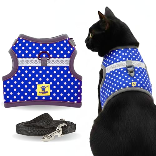 Image of A+a Pets' Retro Vest Harness & Leash Set | No Pull, No Escape, Breathable, Cute Combo for Puppies, Small Dogs, Cats (Polka Blue, S)