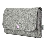 stilbag Tasche für Elektronik Zubehör aus Wollfilz hellgrau, Knopf rosa