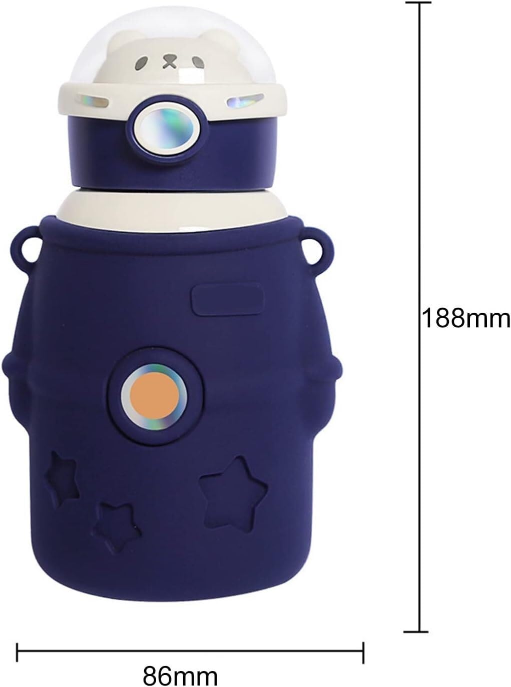 Thermosflasche aus Edelstahl, Kawaii-Isolierbecher mit Aufklebern, 500 ml, Wärmflaschen mit verstellbaren Riemen, Kinder-Wasserflaschen, Reise-Fitness-Trinkausrüstung(Blue)
