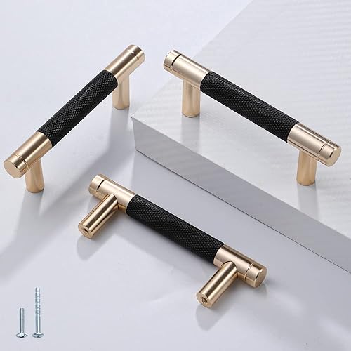 Paquete de 12 tiradores de gabinete de 3 pulgadas de 2.992 in, color dorado y negro, manijas de aluminio para cajones