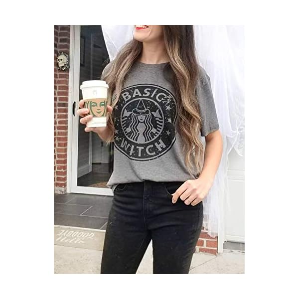 OUNAR-Halloween-Shirt-for-Women-Funny-Graphic-Basic-Witch-Tops-Fall-Hocus-Tee OUNAR Basic Witch Coffee T Shirts for Women Halloween Graphic Letter Print Shirt with Funny Sayings Casual Tee Tops