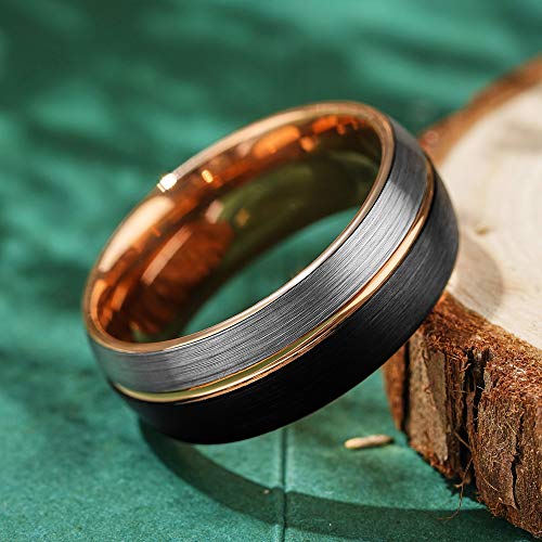 THREE KEYS JEWELRY 8mm Tungsten Carbide Wedding Ring Thin Side Rose Gold Line Band Brown Silver Brushed2