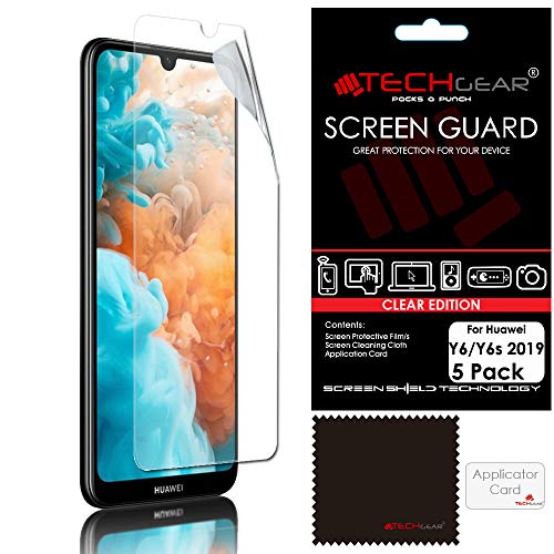 TECHGEAR [5 Pack] Screen Protectors for Huawei Y6s / Y6 2019, Honor 8A - CLEAR LCD Screen Protectors Cover Guards Compatible with Huawei Y6 / Y6s 2019, Honor 8A