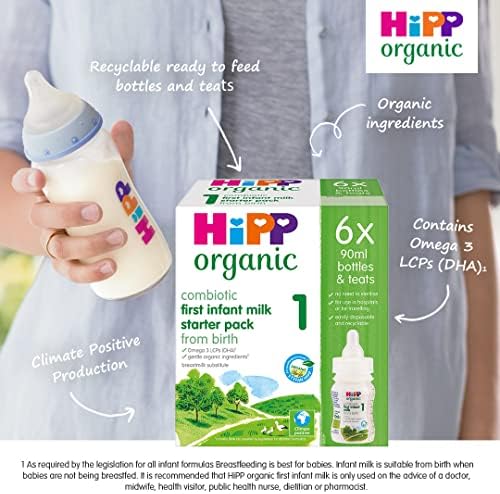 HiPP Organic 1 First Infant Baby Milk Ready to feed liquid formula starter pack, From birth (6 x 90ml bottles)