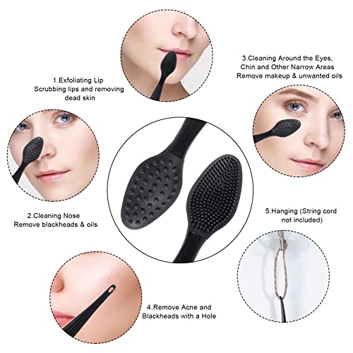 8 Pack Silicone Lip Scrub Brushes, Beomeen Black Double-Sided Exfoliating Lip Brush Soft Silicone Lip Scrubber Exfoliator Tool Blackhead Remover For Skincare #TOP3