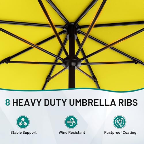 Image of AreShark 9 FT Patio Umbrella for Outdoor, Outdoor Table Umbrella with Push Button Tilt and Crank, Outdoor Patio Umbrellas with 8 Sturdy Ribs for Market, Garden, Pool (Yellow)