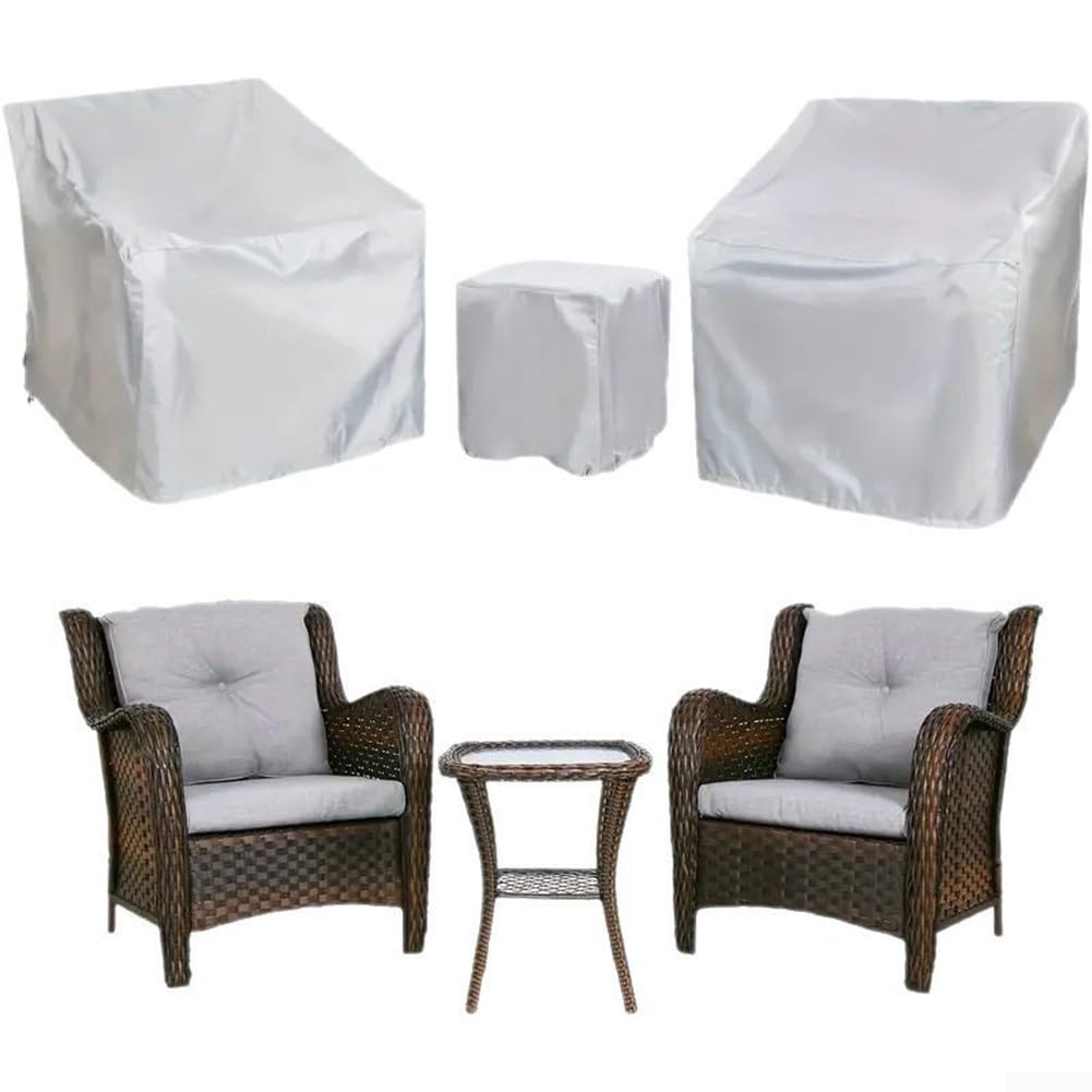 Durashmall 210D Oxford Waterproof Patio Furniture Covers Set with Windproof Buckle Straps for 2 Chairs and Coffee Table Outdoor Garden Protection Easy to Clean and Store Black(Silver)