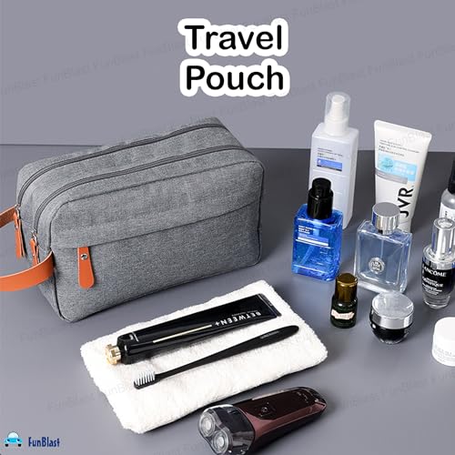 Image of FunBlast Toiletry Bag for Men & Women - Travel Pouch for Toiletries Shaving Kit & Cosmetics, Water Resistance Pouch for Travel Accessories, Organizer Travel Pouch for Make Up (Grey)