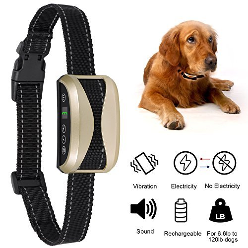 Dog Bark Collar, Adoric Life Adjustable Rechargeable Humane Rainproof Training Collar with 7 Sensitivity & 3 Modes, Beep Vibration & Safe Shock for Small Medium Large Different Sizes Dogs (Gold)
