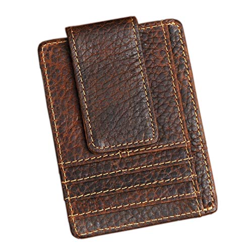 Image of Le'aokuu Genuine Leather Magnet Money Clip Credit Card Case Holder Slim Wallet