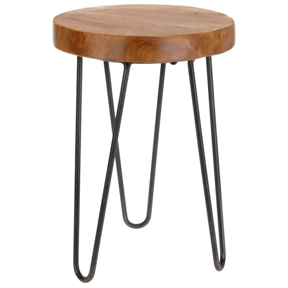 Taboret, drewno tekowe i stalowe, naturalne, 30 x 30 x 42 cm