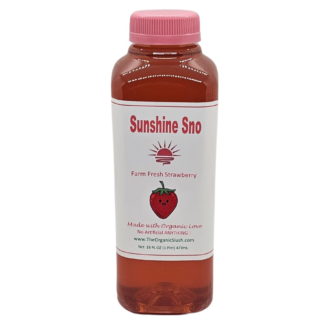 Sunshine Sno Dye Free Snow Cone Syrup, Strawberry, 16oz, Made with organic ingredients