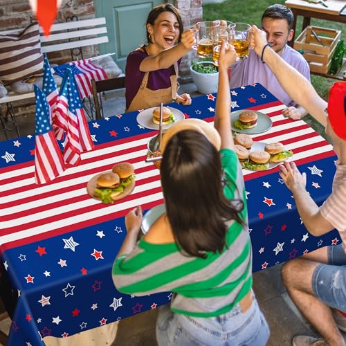Image of QZYL 2 Pack 4th of July Tablecloth, 54 inch x 108 inch American Plastic Table Cover, Disposable Red White Blue Tablecloths Fourth of July Table Cloth, Patriotic Party Supplies Independence Day Decorations