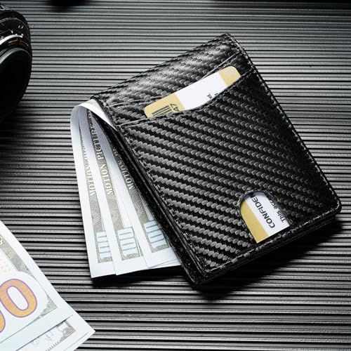 Image of furid Apple Airtag Wallet Men Slim: Air Tag Wallet with Airtag Holder, RFID Blocking, Bifold, Front Pocket, Minimalist Card Wallet, Carbon Fiber Wallet, Black Carbon, Airtag Wallet, Minimalist