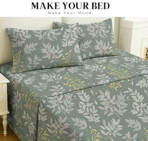 Image of HOMEKART 210 TC Cotton Double Bedsheet with 2 Pillow Covers | Soft & Breathable Luxury Bedding | Floral Printed Bed Sheet for Double Bed | 90 x 100 Inches | (Midnight Peony Bloom)