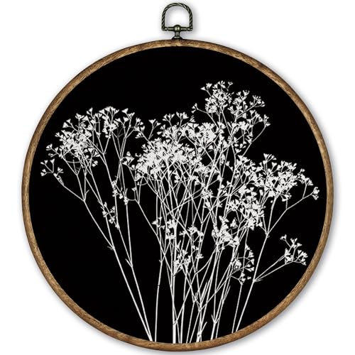 Toile murale ronde botanique vintage cadre bohème fleur automne