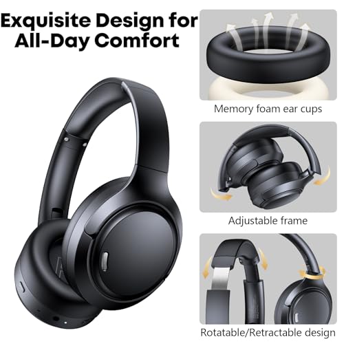 Image of Hybrid Active Noise Cancelling Bluetooth 6.0 Headphones 120H Long Playtime, 6 ENC Mic, Over Ear Headphones Wireless, Hi-Res Audio, Memory Foam Earcup, Transparency Mode ANC Headphone for Travel Office