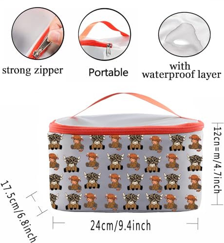 PXTIDY Highland Cow Canvas Makeup Case - Farm Theme Party Favor & Travel Pouch Bag, Beige, One_Size - Image 3