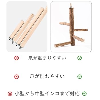 木製ケージ止まり木付き【未使用】 Amazon | Dfyiq 鳥かごの止まり木、ケージ用の鳥の止まり木