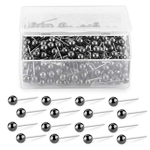 Yalis Push Pins Map Tacks 1/8-Inch Retro Metallic Color Beads Head Marking Push Pins, 4 Colors, 200-count (Metallic Black)