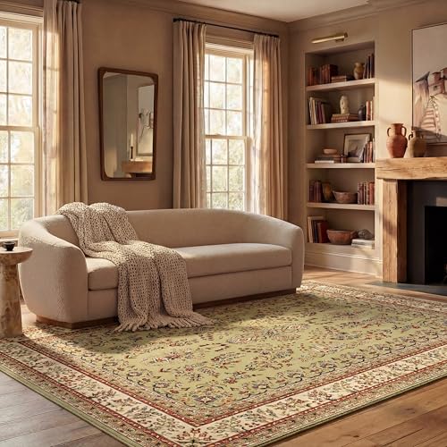 SAFAVIEH Lyndhurst Collection Area Rug - 8' x 11', Sage & Ivory, Traditional Oriental Design, Non-Shedding & Easy Care, Ideal for High Traffic Areas in Living Room, Bedroom (LNH331C)