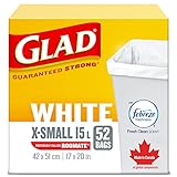 Glad White Garbage Bags - X-Small 15 Litres - Febreze Fresh Clean Scent, 52 Trash Bags, Made in Canada of Global Components