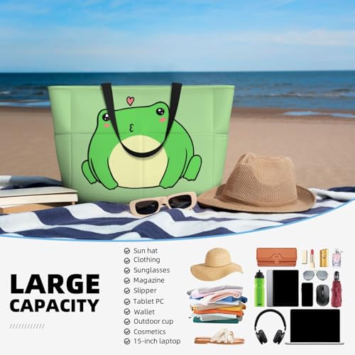Frog Large Beach Bag for Women Travel Tote Bags with Zipper and Pocket for Pool Gym Camping4