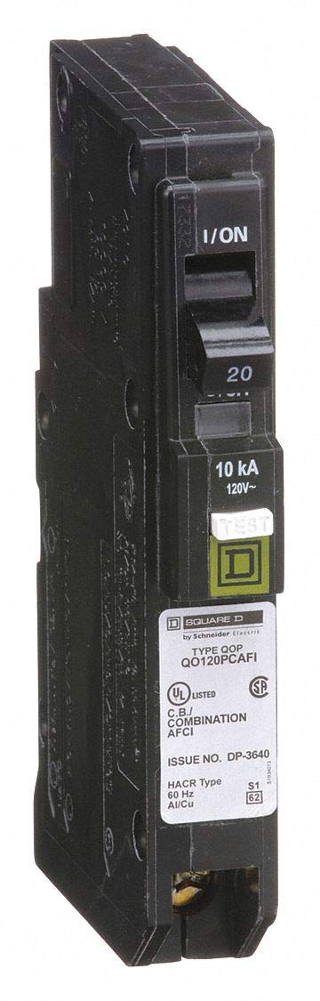 Square D Plug in Circuit Breaker, QO, Number of Poles 1, 20 Amps, 120VAC, Combination Arc Fault Interrupter