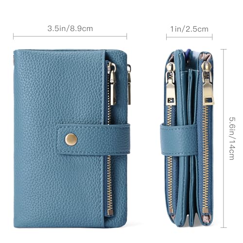 Image of SENDEFN Small Wallet for Women Leather RFID Blocking Wristlet Wallet Credit Card Holder with Double Zipper Coin Purse Ladies Bifold Purse