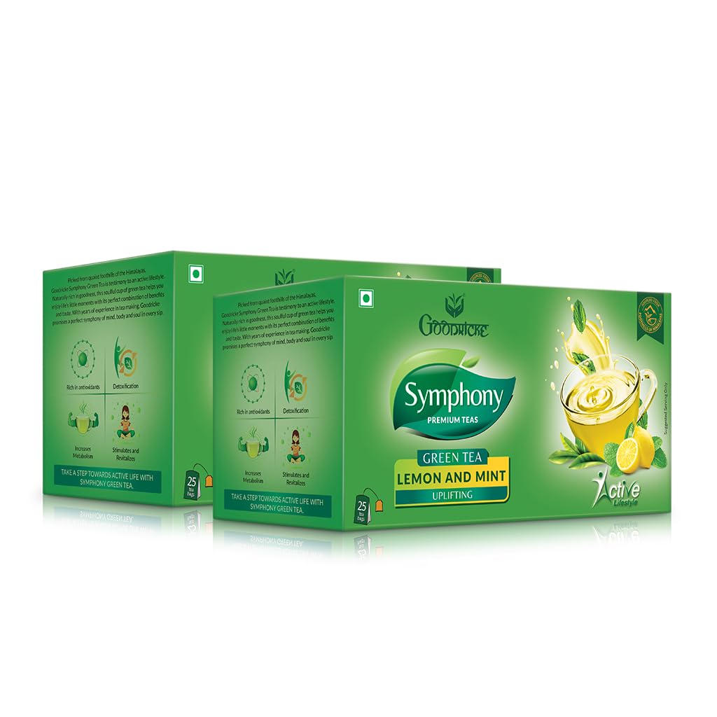 GOODRICKE Symphony Green Tea Lemon & Mint Flavour, 25 Tea Bags (Pack of 2) | 100% Natural Flavour, Detoxifies & Boost Immunity,90gram (B09RK5R285) Amazon Price History, Amazon Price Tracker
