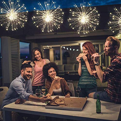 8 packs Firework Lights Copper Wire LED Lights, 8 Modes Dimmable String Fairy Lights with Remote Control, Waterproof Hanging Starburst Lights for Parties,Home,Christmas Outdoor Decoration