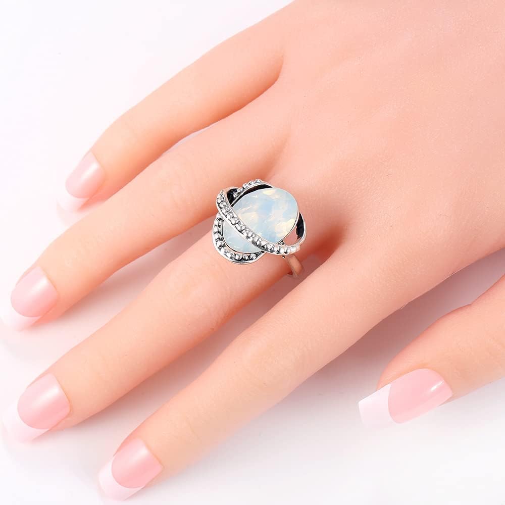 925 Sterling Silver Unique Retro Shiny Opal Moonlight Stone Fashion Topaz Opal Stone CZ Wedding Engagement Women's Party Ring Jewelry-Making-Patterns Size 10