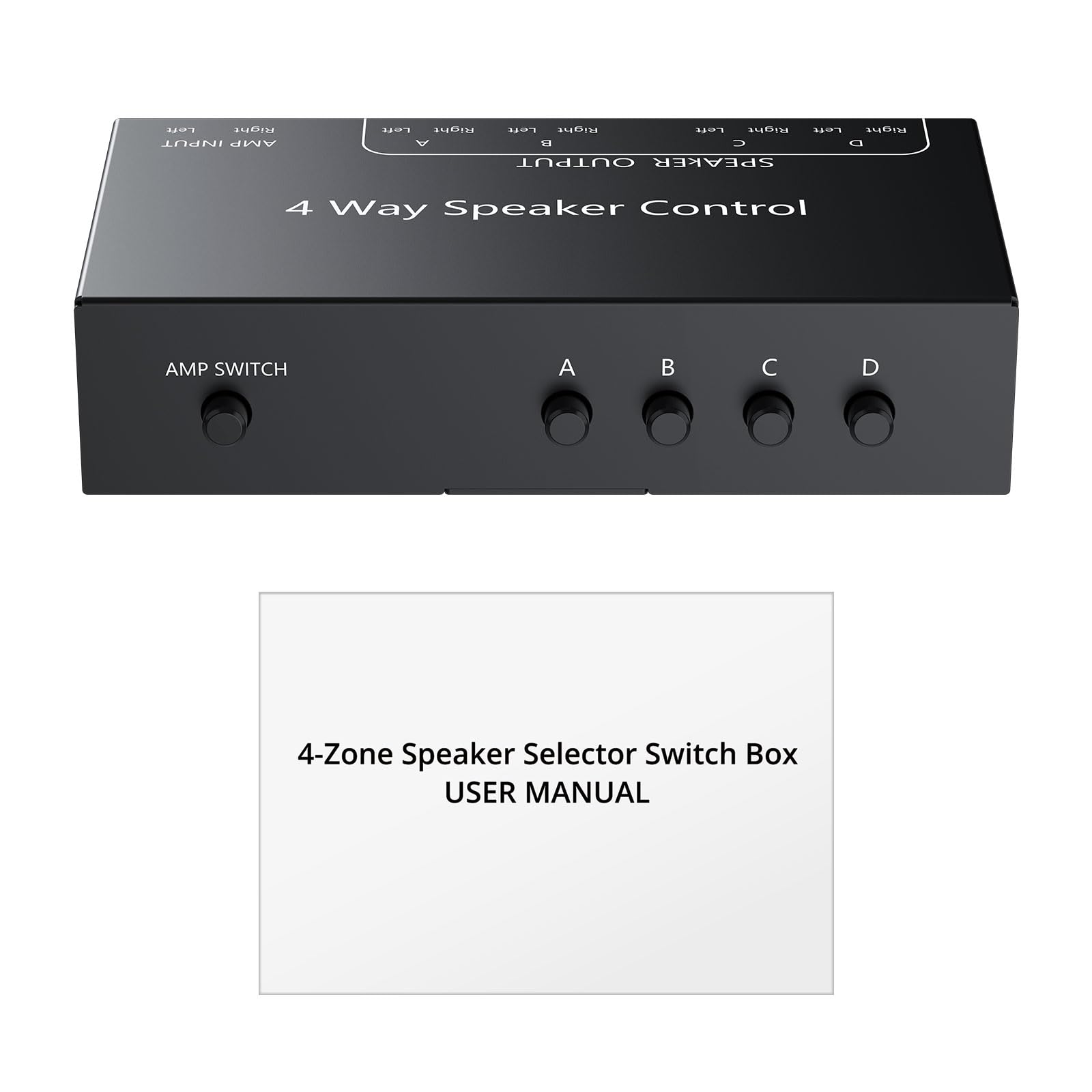 PROZOR Commutatore Altoparlanti 4 Zone Switch Passivo 1 Ingresso 4 Uscite 150W/Canale Selettore Passivo Altoparlanti 4 Zone Controllo Indipendente Zone A/B/C/D con Interruttore Master
