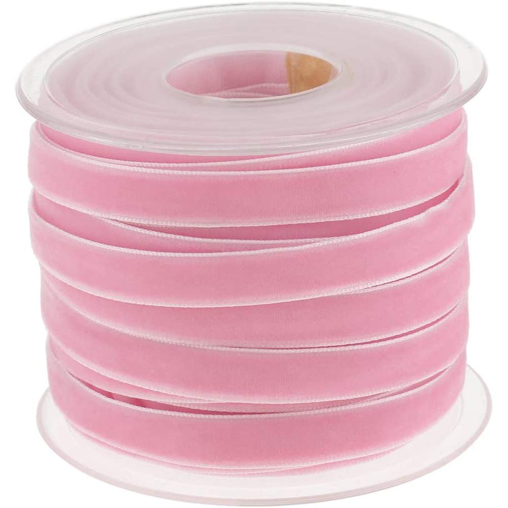 Pofet Pink 20 Yard 10Mm Wide Velvet Ribbon Roll For Crafts Decoration
