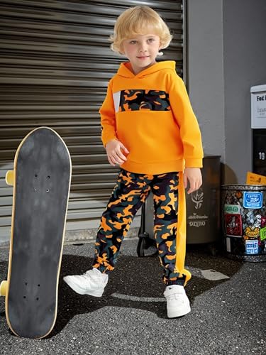 Boys 2 Piece Outfits Long Sleeve Hooded Sweatshirt Top Camouflage Sweatpants Fall Winter Clothing Set 5-10T3