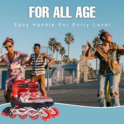 Image of TEKCOOL 4 Wheels Adjustable Inline Skates Skating Shoes for Boys Kids Girls Skating Shoe Adjustable Roller Blades Age 6 to 15 Years PU Strong Wheels Aluminium with LED Flash Light on Wheels