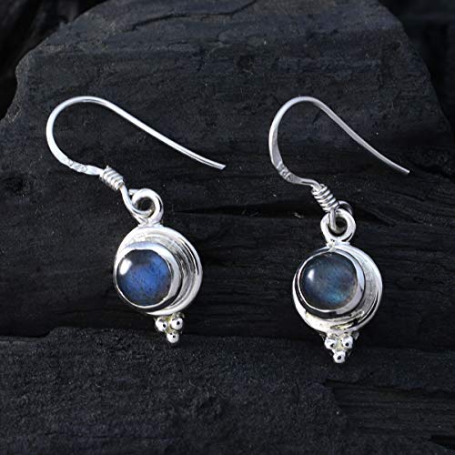 Boucle d'oreille labradorite argent 925 anti-allergie ronde - 2