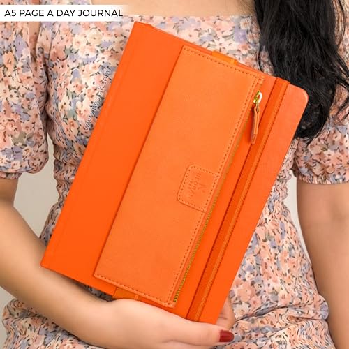 Image of NEORAH -A5 DOTTED | 368 Pages - 110 Gsm |PAGE A DAY JOURNAL (21x14.8 cm)-Hardcover Dot Grid Notebook |Back Pocket |3 Silk Book Mark - Completely HANDMADE for Journaling,writing- ORANGE