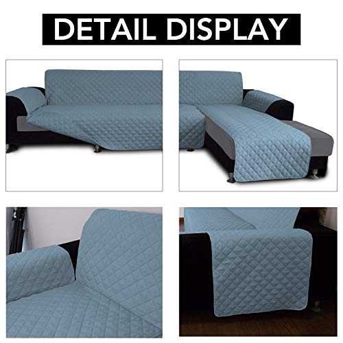 Image of Easy-Going Microfiber Sofa Slipcover L Shape Sofa Cover Sectional Couch Cover Chaise Lounge Cover Reversible Sofa Cover For Pets Kids Children Dog Cat (X-Large, Light Blue /Light Blue)