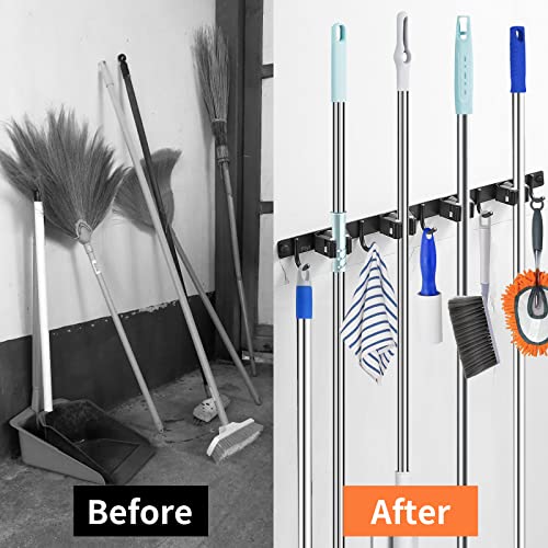 Piyl HU-XI-201 Broom Mop Holder Wall Mount Broom Hanger Wall Mounted Metal Organization Garage Storage Garden Kitchen Tool Organizer thumb #1